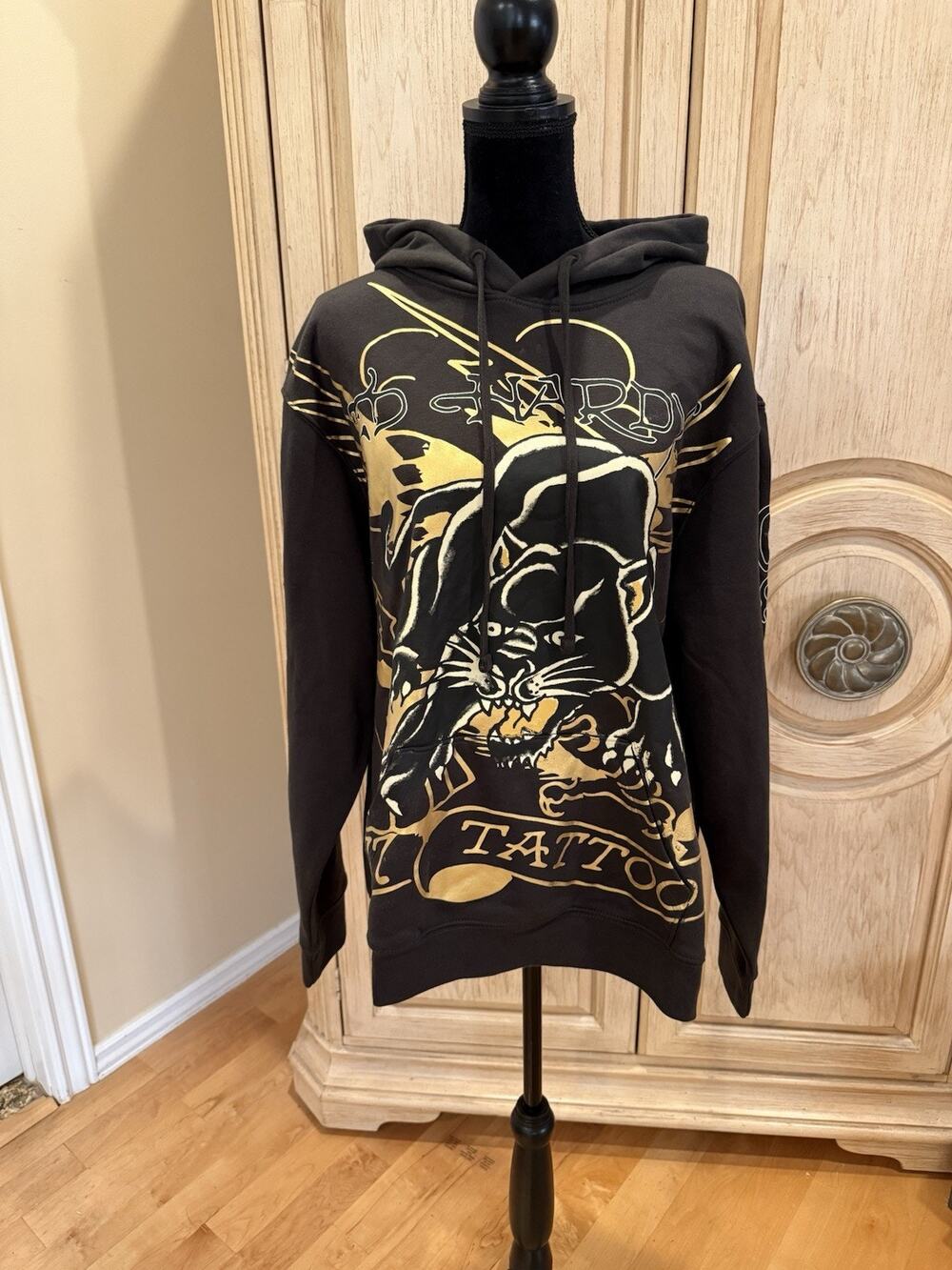 Ed Hardy Black And Gold Panther Hoodie Men’s Size XLarge Nwt